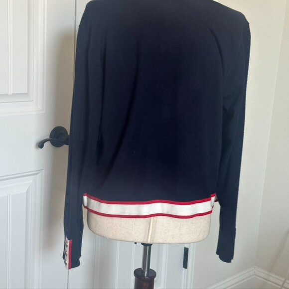 Black and White Women's Sweater with Red Accents - Picture 5 of 6